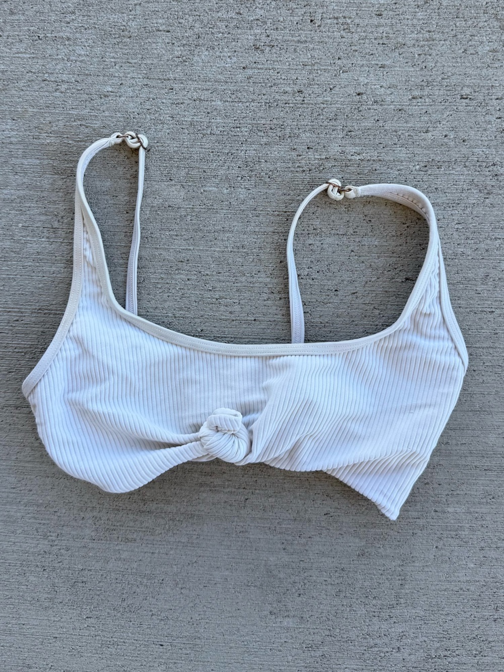 Frankies Bikinis White Ribbed Knot Front Bikini Top Size S